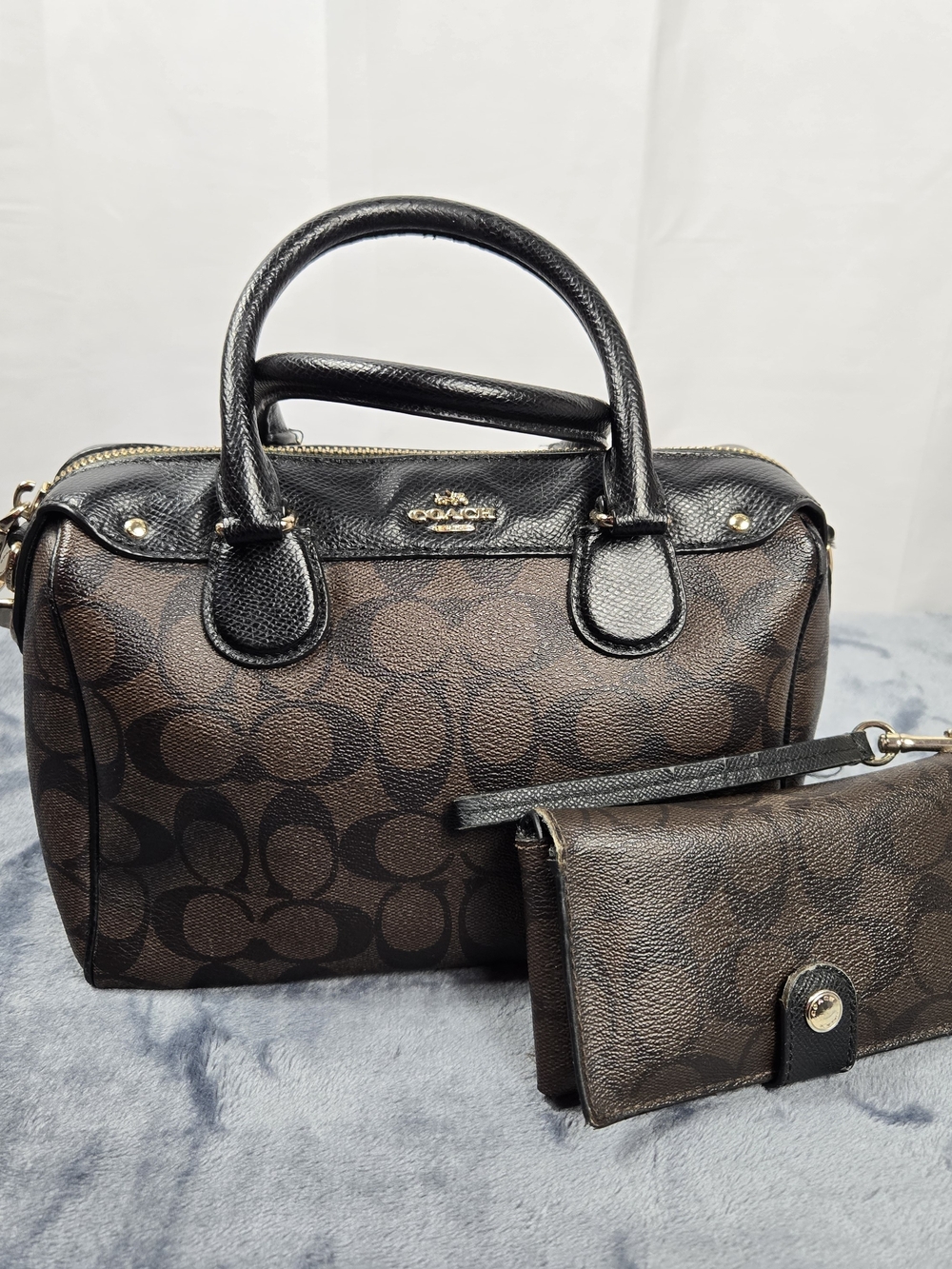 Coach Signature Canvas Satchel in Brown/Black (The Price Is For Both Items)